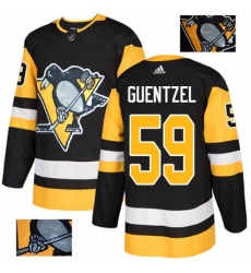 Men's Adidas Pittsburgh Penguins #59 Jake Guentzel Authentic Black Fashion Gold NHL Jersey