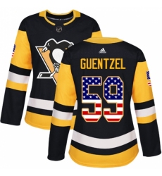 Women's Adidas Pittsburgh Penguins #59 Jake Guentzel Authentic Black USA Flag Fashion NHL Jersey