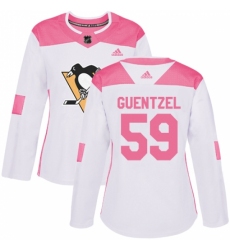 Women's Adidas Pittsburgh Penguins #59 Jake Guentzel Authentic White/Pink Fashion NHL Jersey