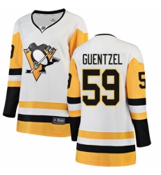 Women's Pittsburgh Penguins #59 Jake Guentzel Authentic White Away Fanatics Branded Breakaway NHL Jersey