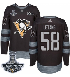 Men's Adidas Pittsburgh Penguins #58 Kris Letang Authentic Black 1917-2017 100th Anniversary 2017 Stanley Cup Champions NHL Jersey