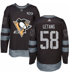 Men's Adidas Pittsburgh Penguins #58 Kris Letang Authentic Black 1917-2017 100th Anniversary NHL Jersey