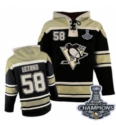 Men's Old Time Hockey Pittsburgh Penguins #58 Kris Letang Authentic Black Sawyer Hooded Sweatshirt 2017 Stanley Cup Champions