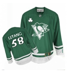 Men's Reebok Pittsburgh Penguins #58 Kris Letang Authentic Green St Patty's Day NHL Jersey