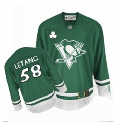 Men's Reebok Pittsburgh Penguins #58 Kris Letang Premier Green St Patty's Day NHL Jersey