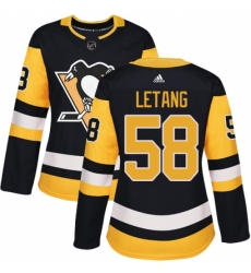 Women's Adidas Pittsburgh Penguins #58 Kris Letang Authentic Black Home NHL Jersey