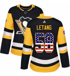Women's Adidas Pittsburgh Penguins #58 Kris Letang Authentic Black USA Flag Fashion NHL Jersey