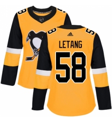 Women's Adidas Pittsburgh Penguins #58 Kris Letang Authentic Gold Alternate NHL Jersey