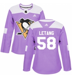 Women's Adidas Pittsburgh Penguins #58 Kris Letang Authentic Purple Fights Cancer Practice NHL Jersey