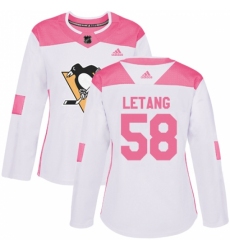 Women's Adidas Pittsburgh Penguins #58 Kris Letang Authentic White/Pink Fashion NHL Jersey