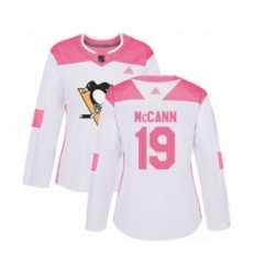 Women's Pittsburgh Penguins #19 Jared McCann Authentic White Pink Fashion Hockey Jersey