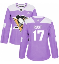 Women's Adidas Pittsburgh Penguins #17 Bryan Rust Authentic Purple Fights Cancer Practice NHL Jersey