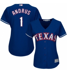 Women's Majestic Texas Rangers #1 Elvis Andrus Authentic Royal Blue Alternate 2 Cool Base MLB Jersey