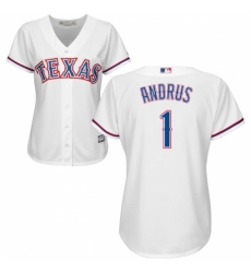 Women's Majestic Texas Rangers #1 Elvis Andrus Authentic White Home Cool Base MLB Jersey