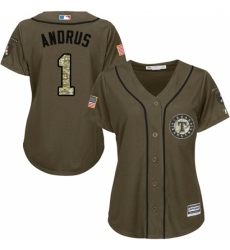 Women's Majestic Texas Rangers #1 Elvis Andrus Replica Green Salute to Service MLB Jersey