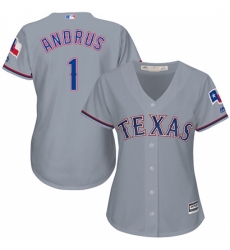 Women's Majestic Texas Rangers #1 Elvis Andrus Replica Grey Road Cool Base MLB Jersey