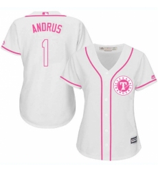 Women's Majestic Texas Rangers #1 Elvis Andrus Replica White Fashion Cool Base MLB Jersey