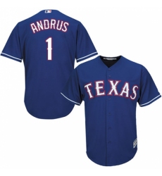 Youth Majestic Texas Rangers #1 Elvis Andrus Authentic Royal Blue Alternate 2 Cool Base MLB Jersey