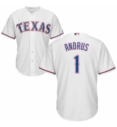 Youth Majestic Texas Rangers #1 Elvis Andrus Authentic White Home Cool Base MLB Jersey