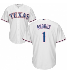 Youth Majestic Texas Rangers #1 Elvis Andrus Replica White Home Cool Base MLB Jersey