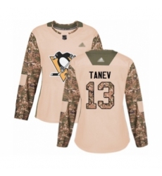 Women's Pittsburgh Penguins #13 Brandon Tanev Authentic Camo Veterans Day Practice Hockey Jersey