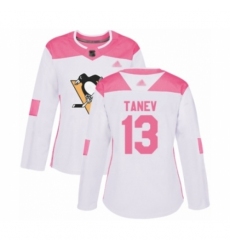 Women's Pittsburgh Penguins #13 Brandon Tanev Authentic White Pink Fashion Hockey Jersey