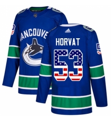 Youth Adidas Vancouver Canucks #53 Bo Horvat Authentic Blue USA Flag Fashion NHL Jersey