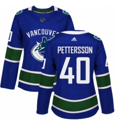 Women's Adidas Vancouver Canucks #40 Elias Pettersson Blue Home Authentic Stitched NHL Jersey