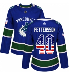 Women's Adidas Vancouver Canucks #40 Elias Pettersson Blue Home Authentic USA Flag Stitched NHL Jersey