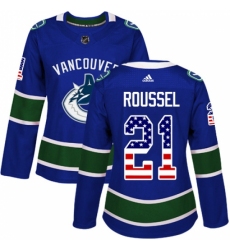 Women's Adidas Vancouver Canucks #21 Antoine Roussel Authentic Blue USA Flag Fashion NHL Jersey