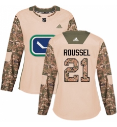 Women's Adidas Vancouver Canucks #21 Antoine Roussel Authentic Camo Veterans Day Practice NHL Jersey