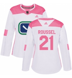 Women's Adidas Vancouver Canucks #21 Antoine Roussel Authentic White Pink Fashion NHL Jersey