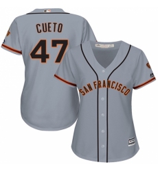 Women's Majestic San Francisco Giants #47 Johnny Cueto Authentic Grey Road Cool Base MLB Jersey