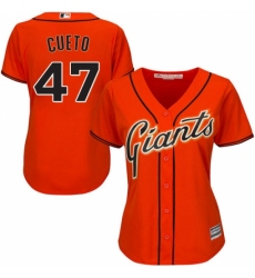 Women's Majestic San Francisco Giants #47 Johnny Cueto Authentic Orange Alternate Cool Base MLB Jersey
