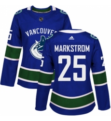 Women's Adidas Vancouver Canucks #25 Jacob Markstrom Authentic Blue Home NHL Jersey