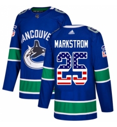 Youth Adidas Vancouver Canucks #25 Jacob Markstrom Authentic Blue USA Flag Fashion NHL Jersey