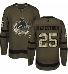 Youth Adidas Vancouver Canucks #25 Jacob Markstrom Premier Green Salute to Service NHL Jersey