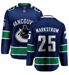 Youth Vancouver Canucks #25 Jacob Markstrom Fanatics Branded Blue Home Breakaway NHL Jersey