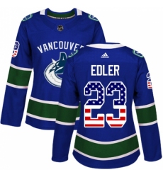 Women's Adidas Vancouver Canucks #23 Alexander Edler Authentic Blue USA Flag Fashion NHL Jersey