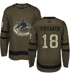 Men's Adidas Vancouver Canucks #18 Jake Virtanen Premier Green Salute to Service NHL Jersey