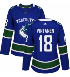 Women's Adidas Vancouver Canucks #18 Jake Virtanen Premier Blue Home NHL Jersey