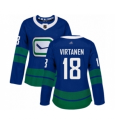 Women's Vancouver Canucks #18 Jake Virtanen Authentic Royal Blue Alternate Hockey Jersey