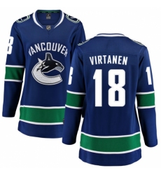 Women's Vancouver Canucks #18 Jake Virtanen Fanatics Branded Blue Home Breakaway NHL Jersey
