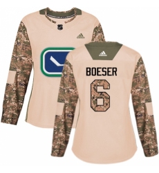 Women's Adidas Vancouver Canucks #6 Brock Boeser Authentic Camo Veterans Day Practice NHL Jersey