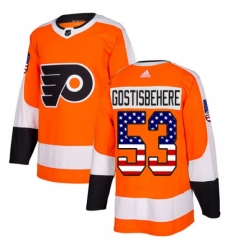Men's Adidas Philadelphia Flyers #53 Shayne Gostisbehere Authentic Orange USA Flag Fashion NHL Jersey