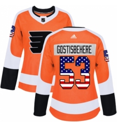 Women's Adidas Philadelphia Flyers #53 Shayne Gostisbehere Authentic Orange USA Flag Fashion NHL Jersey