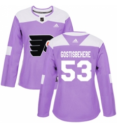 Women's Adidas Philadelphia Flyers #53 Shayne Gostisbehere Authentic Purple Fights Cancer Practice NHL Jersey