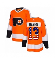 Men's Philadelphia Flyers #13 Kevin Hayes Authentic Orange USA Flag Fashion Hockey Jersey