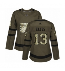 Women's Philadelphia Flyers #13 Kevin Hayes Authentic Green Salute to Service Hockey Jersey