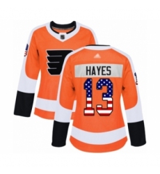 Women's Philadelphia Flyers #13 Kevin Hayes Authentic Orange USA Flag Fashion Hockey Jersey